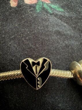 Pandora Wedding charm Heart Tuxedo Enamel Charm Bracelet Accent - Black